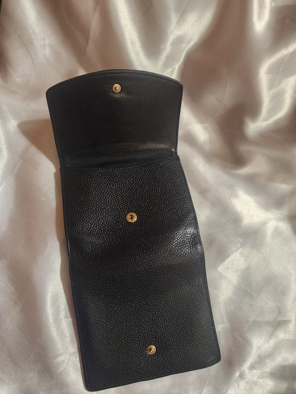 CHANEL Black Caviar Leather Trifold Wallet